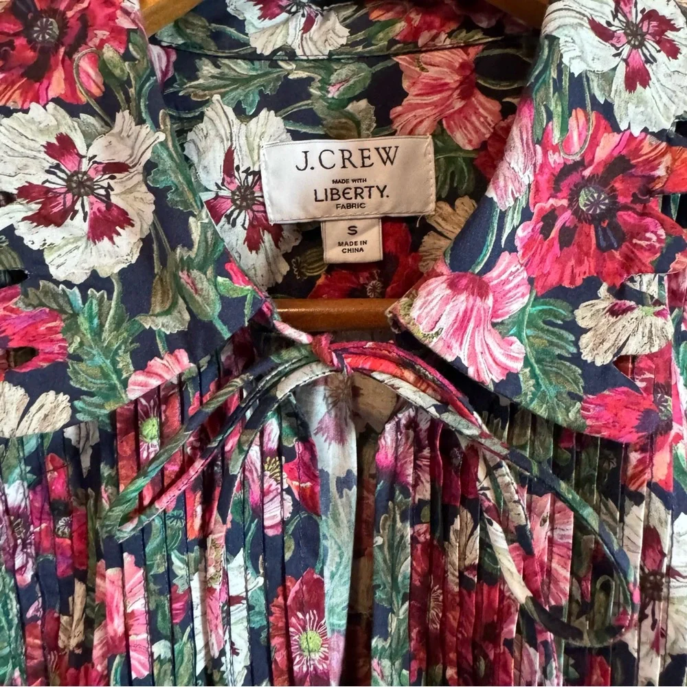J. Crew Women's Scalloped Sleeve Top in Liberty Poppy Amelie Floral Blouse Sz S - Picture 5 of 10